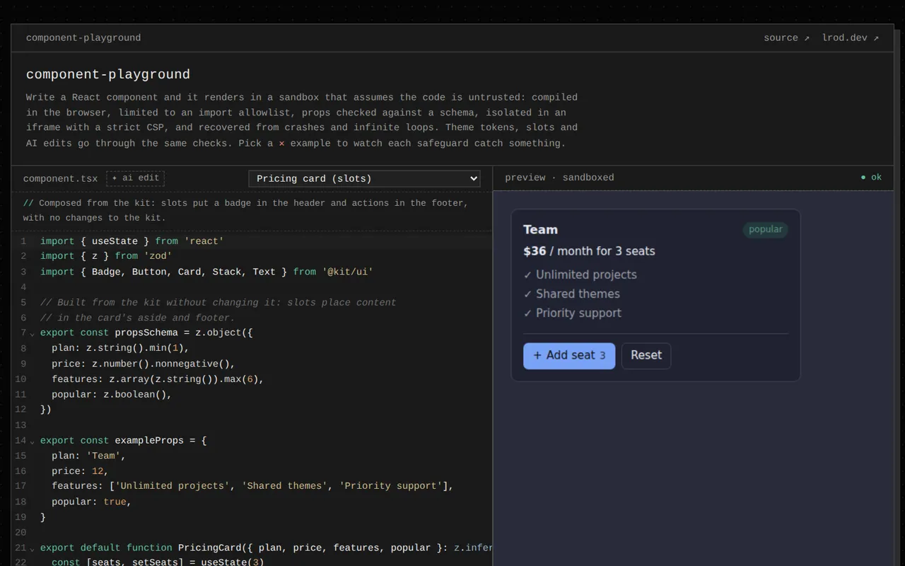 Screenshot of Component Playground